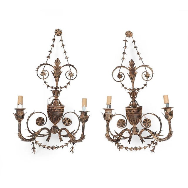 Fine Pair of Lillian August Florentine Italian Tole Style Lighting Sconces For Sale In New York - Image 6 of 15