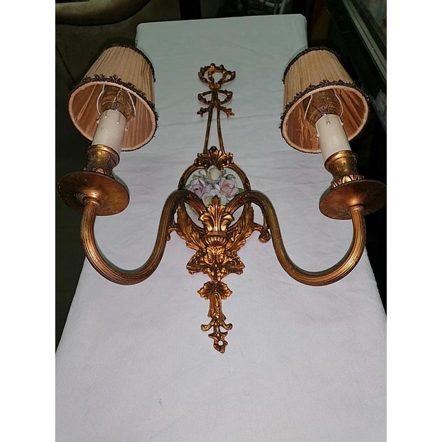 Metal 2-Armed Applique with Porcelain Plaque, 1920s For Sale - Image 7 of 8