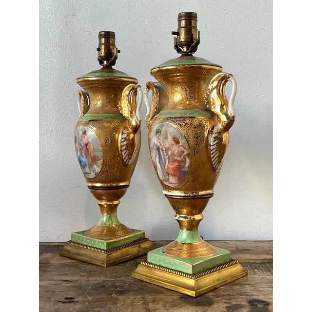 Vintage French Gilt Swan Lamps - A Pair For Sale - Image 11 of 12