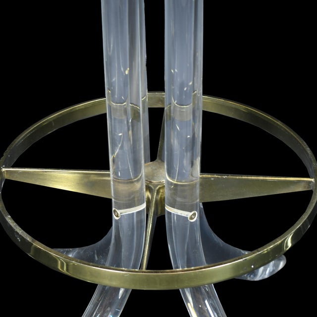 1980s 1980s Set of 4 Lucite and Brass Swivel Counter Stools For Sale - Image 5 of 5
