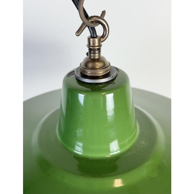 Green Industrial Green Enamel Factory Pendant Lamp, 1960s For Sale - Image 8 of 17