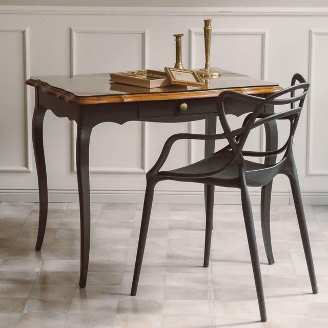 Louis XV Desk in Black with Oak Top and Glass Top For Sale - Image 13 of 13