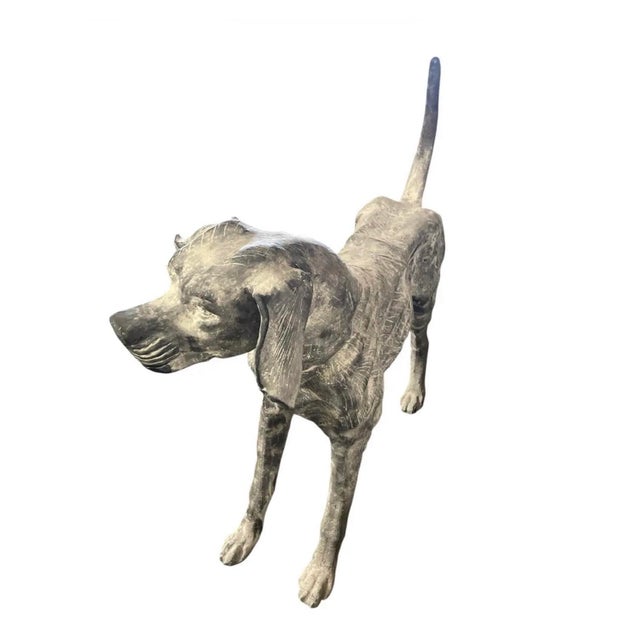 This striking mid-century style sculpture captures the alert, athletic grace of a Pointer or Weimaraner. Crafted from CAST...