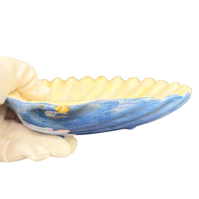 1950s 1950s Large 8" Mid-Century Rainbow Iridescent Ceramic Clam Shell Tropical Ashtray For Sale - Image 5 of 5