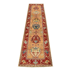 Kazak Runner 2’8” X 9’9” Gold Wool Tribal Hand-Knotted Oriental Rug