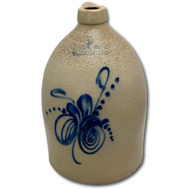 Late 19th Century Excellent Antique American 2 Gallon Blue Decorated Stoneware Jug by F B Norton & Co. Worcester Massachusetts 1880s For Sale - Image 5 of 18