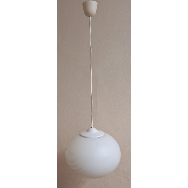 Vintage Pendant Lamp with Patterned White Spherical Glass Shade fromPeill & Putzler, 1990s For Sale - Image 4 of 10