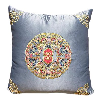 Contemporary Asian Dark Grey-Silk Throw Pillow For Sale