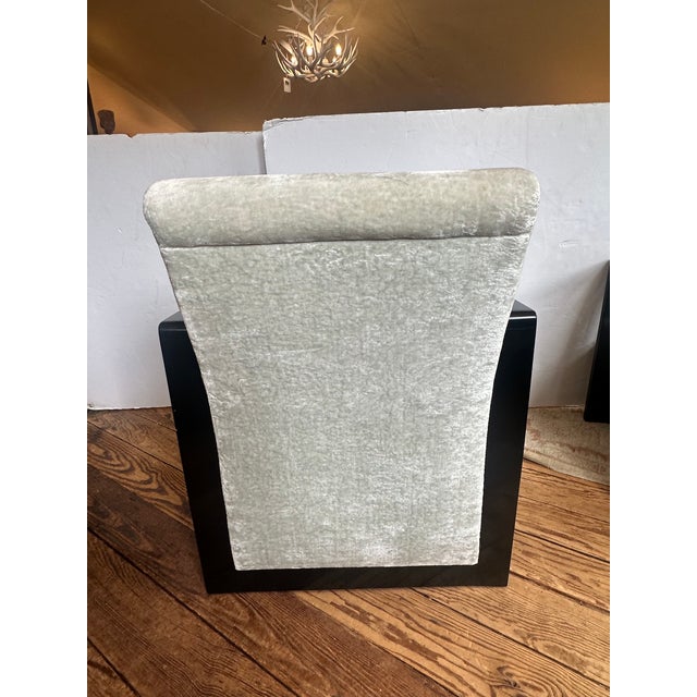 Light Gray Ebonized Wood and Gray Velvet Upholstered Club Chairs -a Pair For Sale - Image 8 of 8