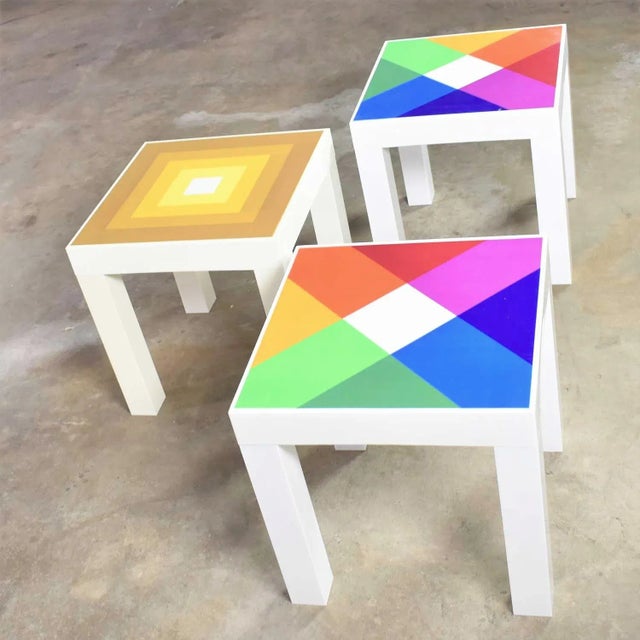 MCM Trio of Mod Pop Art Side Tables Plastic Square Parsons Style After Kartell or Syroco For Sale - Image 6 of 13