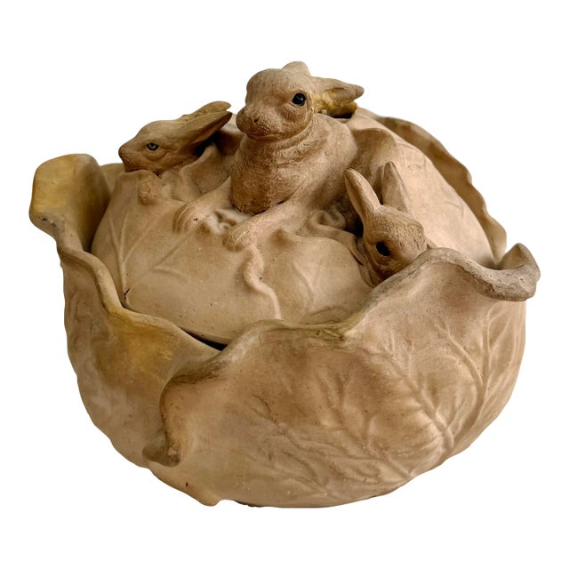 Antique Rabbit and Cabbage Caneware Tureen by Egmondville Pottery For Sale