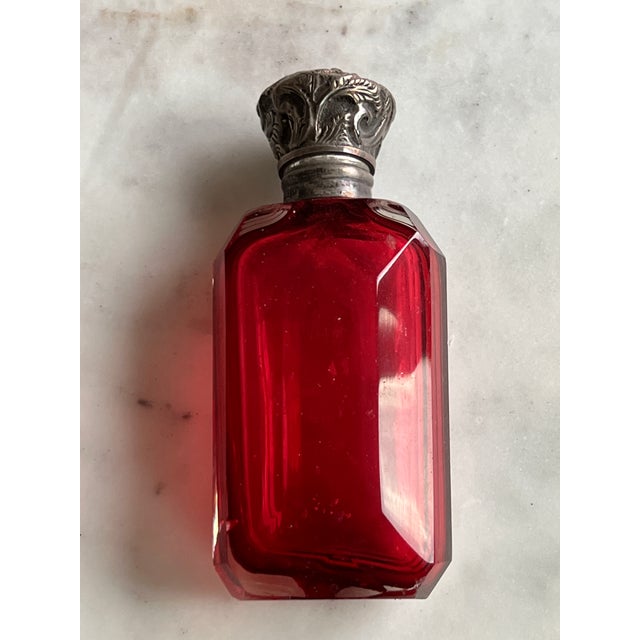 Ruby Red Antique Cranberry & Silver Perfume Bottle For Sale - Image 8 of 9
