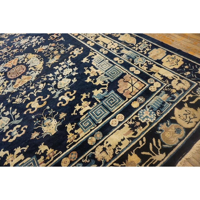 1890s Navy Blue Medallion Qing Antique Chinese Peking Room Size Wool Pile Rug For Sale - Image 4 of 10