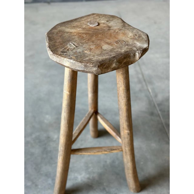 Primitive Round Three Legged Stool For Sale In New York - Image 6 of 7