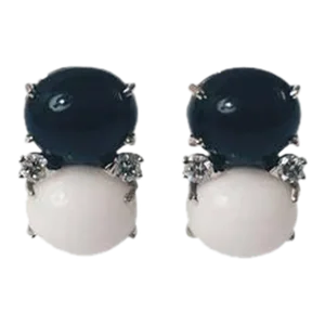 Christina Addison Medium Gum Drop Earrings With Onyx and White Jade and Diamonds