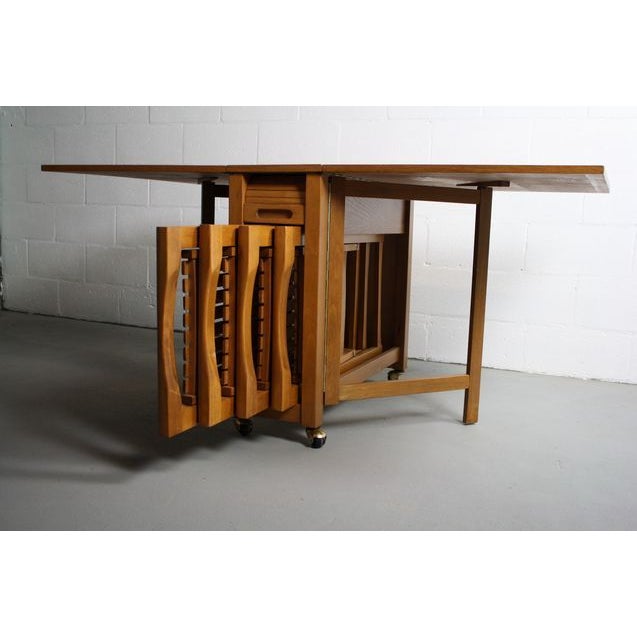 1960s Danish Modern Drop Leaf Hide Away Dining Set For Sale - Image 5 of 8