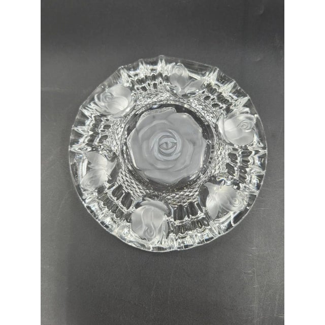 Vintage Clear Glass Rose Etched Vanity Trinket Dish- Scalloped Edges For Sale - Image 10 of 18