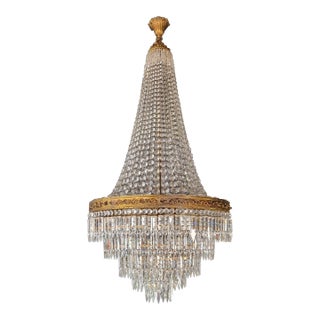 1920s Baroque Crystal Empire Brass Sac a Pearl Lustre Chandelier For Sale
