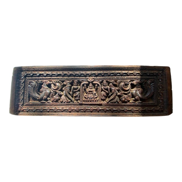 Mid-Century Collected South Indian Teak Architectural Door Lintel Relief Panel – 30" For Sale