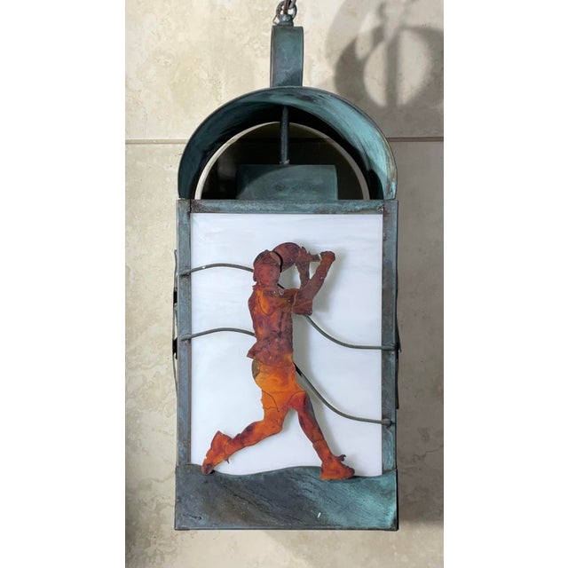 Handcrafted Solid Copper Hanging Lantern With Unique Golfer Silhouette 20”x8”x8” For Sale In Miami - Image 6 of 10