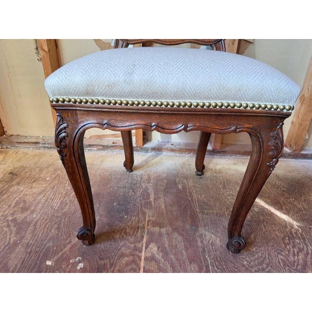 Antique French provincial style Carved Oak Dining Chairs For Sale - Image 11 of 17