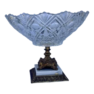 19th Century Hollywood Regency Crystal Bowl Marble Bronze Pedestal Compote