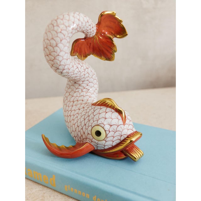 Ceramic Herend 6.25 Inch Dolphin Koi Fish Fishnet Animal Figurine For Sale - Image 7 of 12