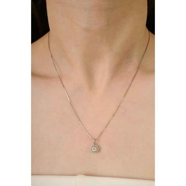 Timeless Diamond Charm Pendant in 14k White Gold Halo Setting by VRJewels For Sale In New York - Image 6 of 12