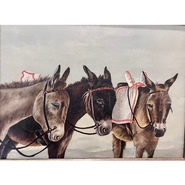 Vintage Original Framed Painting of Three Donkeys For Sale - Image 4 of 9