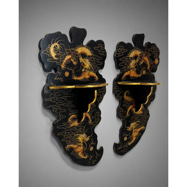 Pair of Japanese Meiji Period Dragon Lacquer Folding Wall Shelves For Sale In Providence - Image 6 of 9