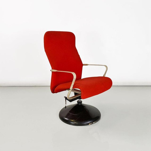 1980s Modern Norwegian Adjustable Armchair Metal in Wood and Red Fabric, 1980s For Sale - Image 5 of 18