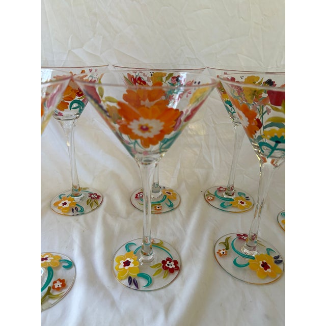 Cheerful Martini Glasses With Colorful Flowers Pattern Set 8 For Sale - Image 4 of 5
