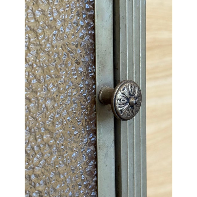 Gray Mid 20th Century Art Deco Pair of Metal Nightstands with Original Crystal door For Sale - Image 8 of 18