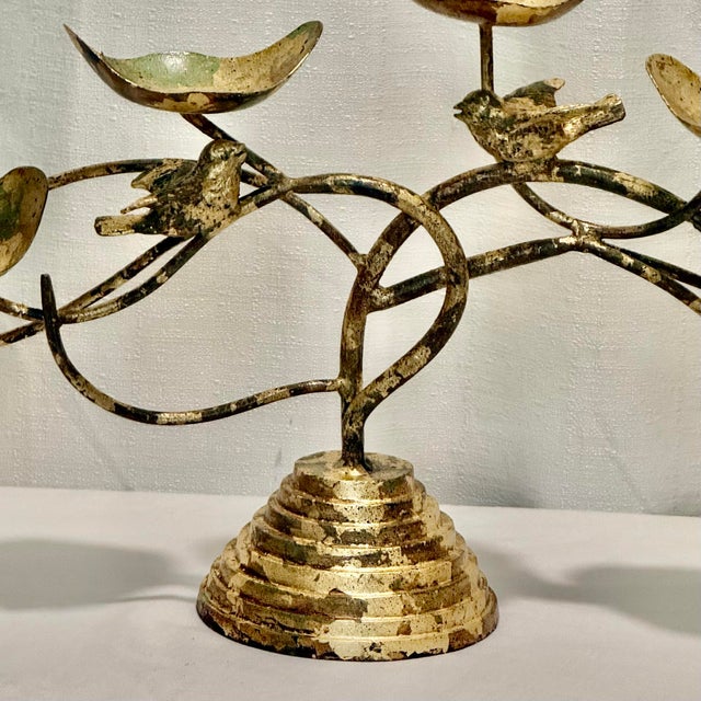 Vintage Brutalist Hand Gilt Wrought Iron Bird Candelabra – Newly Painted For Sale - Image 9 of 12