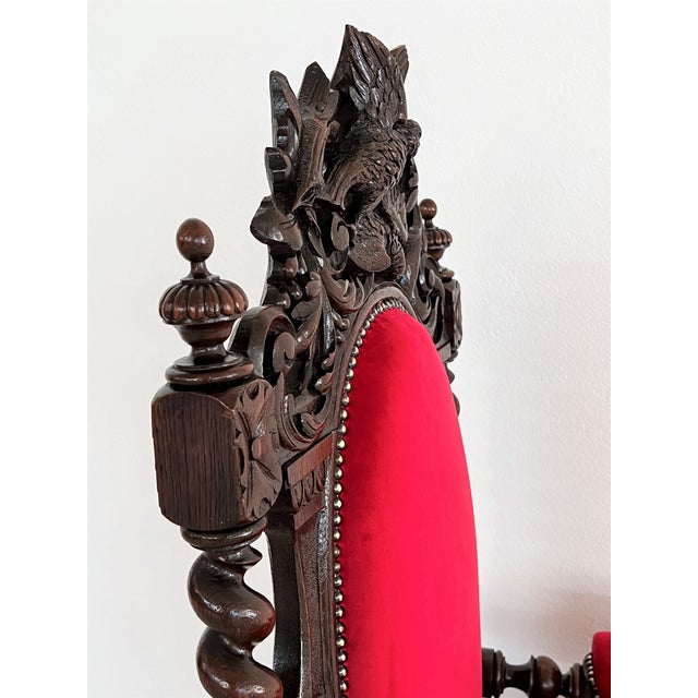 Italian Baroque Throne Armchair in Walnut and Velvet, 1890s-1900s For Sale - Image 16 of 18