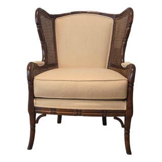 Vintage Ethan Allen Faux Bamboo Cane Wingback Bergere Chair - Hollywood Regency For Sale
