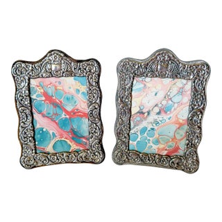 Pair of Vintage English Sterling Silver Repoussé Picture Frames, Velvet Back, 1987 For Sale