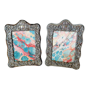 Pair of Vintage English Sterling Silver Repoussé Picture Frames, Velvet Back, 1987