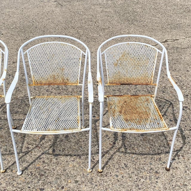Vintage Modern Wrought Iron Sculptural Outdoor Patio Stacking Arm Chairs - Set 4 For Sale - Image 4 of 10