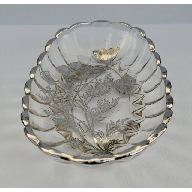 Mid 20th Century Floral Scalloped Edge Dish W/Silver Overlay For Sale - Image 13 of 13