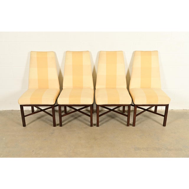 Mid-Century Modern Edward Wormley for Dunbar Mid-Century Modern Walnut X-Base High Back Dining Chairs, Set of Four For Sale - Image 3 of 12