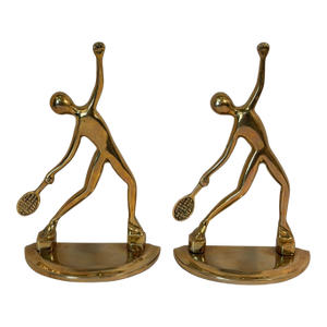 Mid Century Modern Abstract Brass Tennis Player Bookend Set of 2