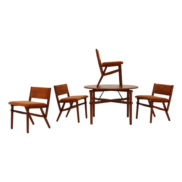 Vintage Architectural Table and Chair by Franco Albini for Poggi, 1954, Set of 5 For Sale