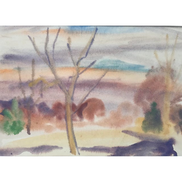 Mid-Century Modern Vintage Mid Century Modern Watercolor Landscape by M. Slenker For Sale - Image 3 of 6