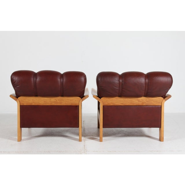 Brown Brutalist Lounge Chairs in Oak and Reddish Brown Leather, 1970s, Set of 2 For Sale - Image 8 of 17