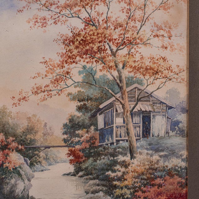 Vintage River Landscape Painting, Japanese School, Watercolour, Art, Mid Century For Sale - Image 6 of 12