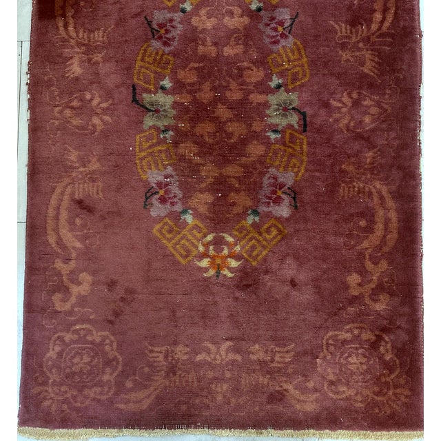Textile 1920s, Handmade Antique Art Deco Chinese Rug 3.1' X 4.10' For Sale - Image 7 of 9