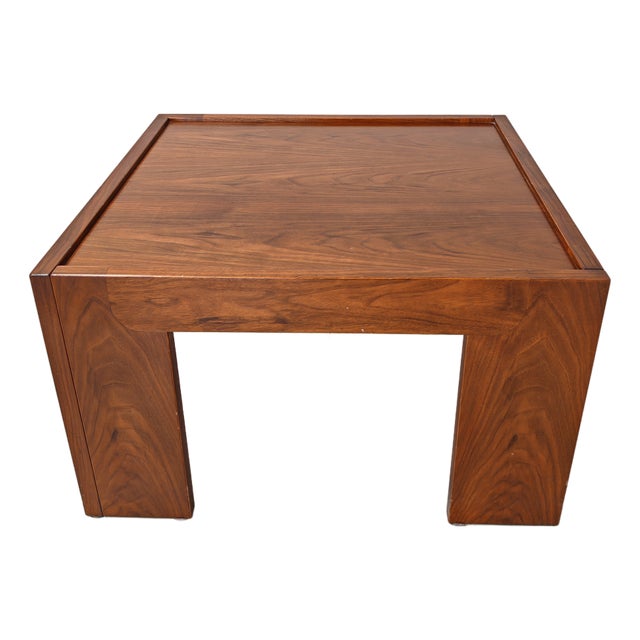 Vintage Square Walnut Coffee Table, 1970s For Sale