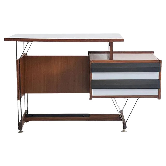 Wooden Writing Desk with Metal Structure, Italy, 1960s For Sale