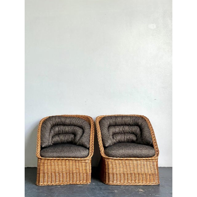 Mid 20th Century Vintage Woven Rattan Lounge Chairs - A Pair For Sale - Image 5 of 18